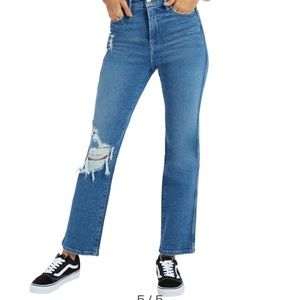 Good American Good Curve High Waist Distressed Straight Leg Jeans, size 29/8